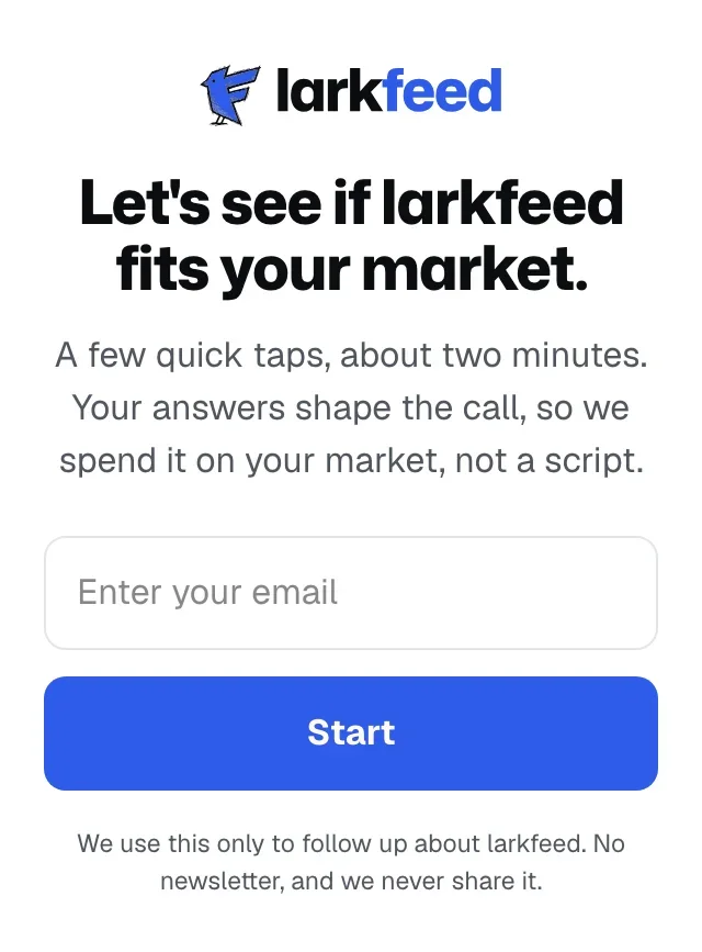The larkfeed call form, a real greetform